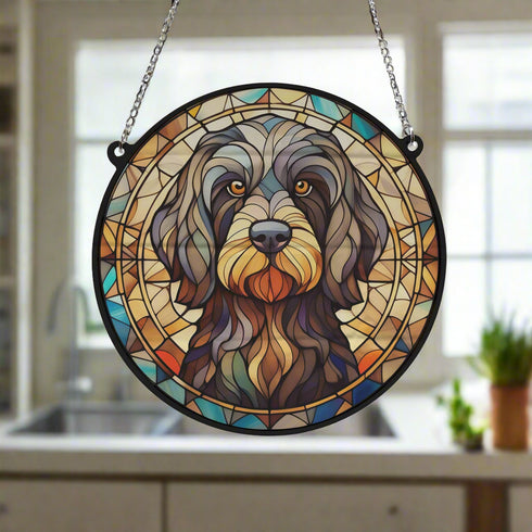 Cockapoo Black Stained Glass Effect Suncatcher